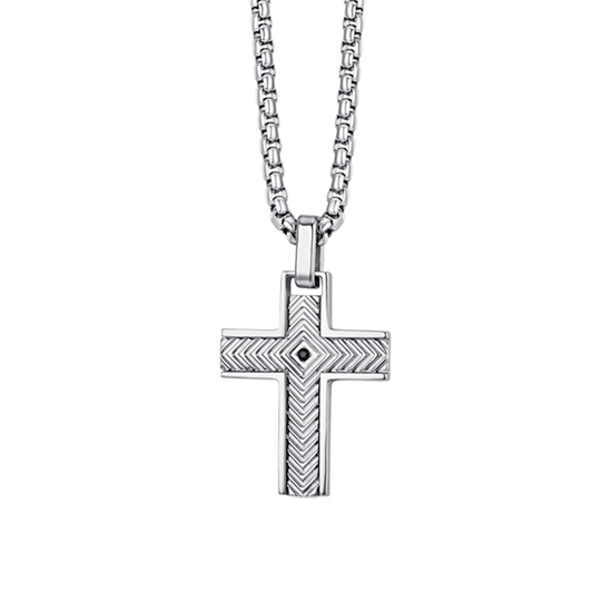 COLLAR DE ACERO PARA HOMBRES CON CRUZ