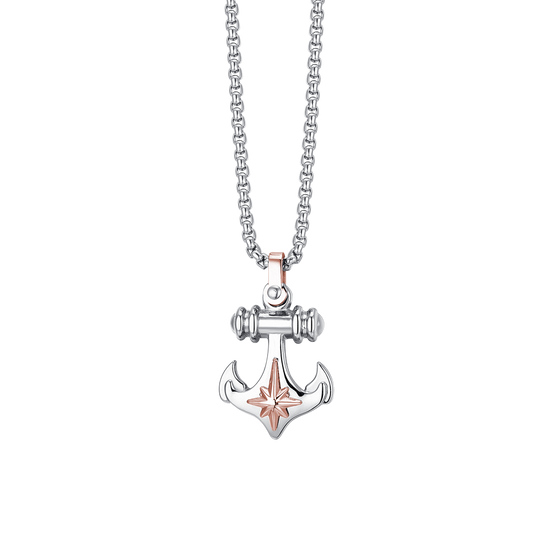 COLLAR MASCULINO DE ACERO CON ANCLA Y ROSA DE LOS VIENTOS