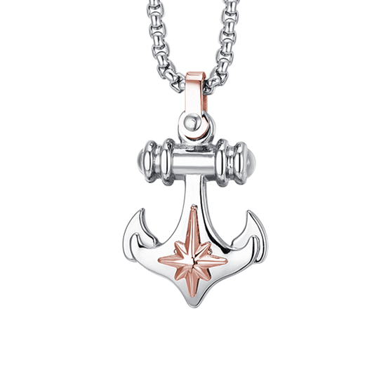 COLLAR MASCULINO DE ACERO CON ANCLA Y ROSA DE LOS VIENTOS