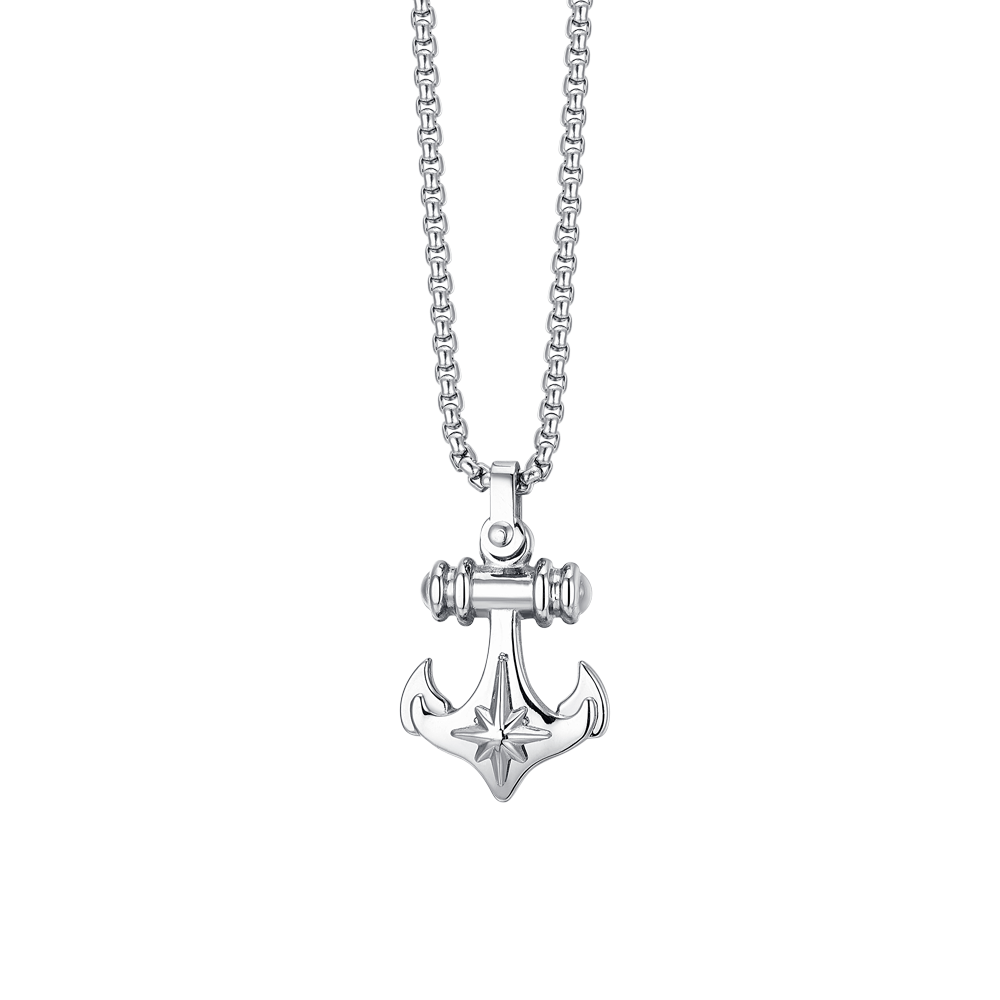 COLLAR MASCULINO DE ACERO CON ANCLA Y ROSA DE LOS VIENTOS