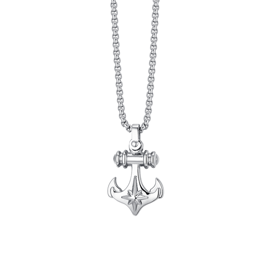 COLLAR MASCULINO DE ACERO CON ANCLA Y ROSA DE LOS VIENTOS