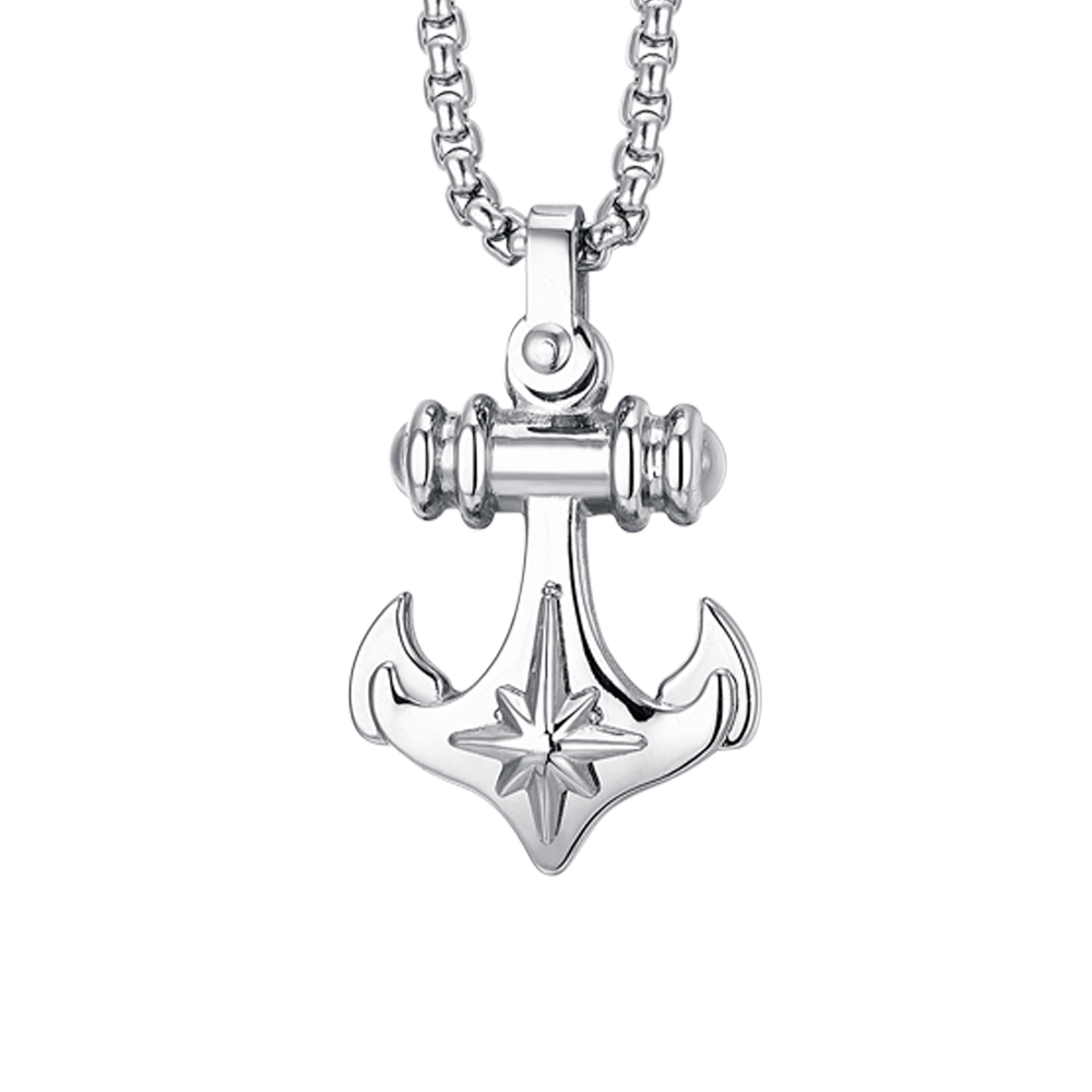 COLLAR MASCULINO DE ACERO CON ANCLA Y ROSA DE LOS VIENTOS