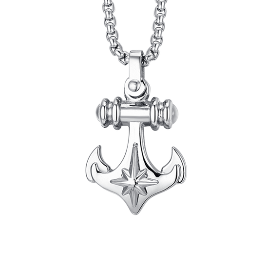 COLLAR MASCULINO DE ACERO CON ANCLA Y ROSA DE LOS VIENTOS