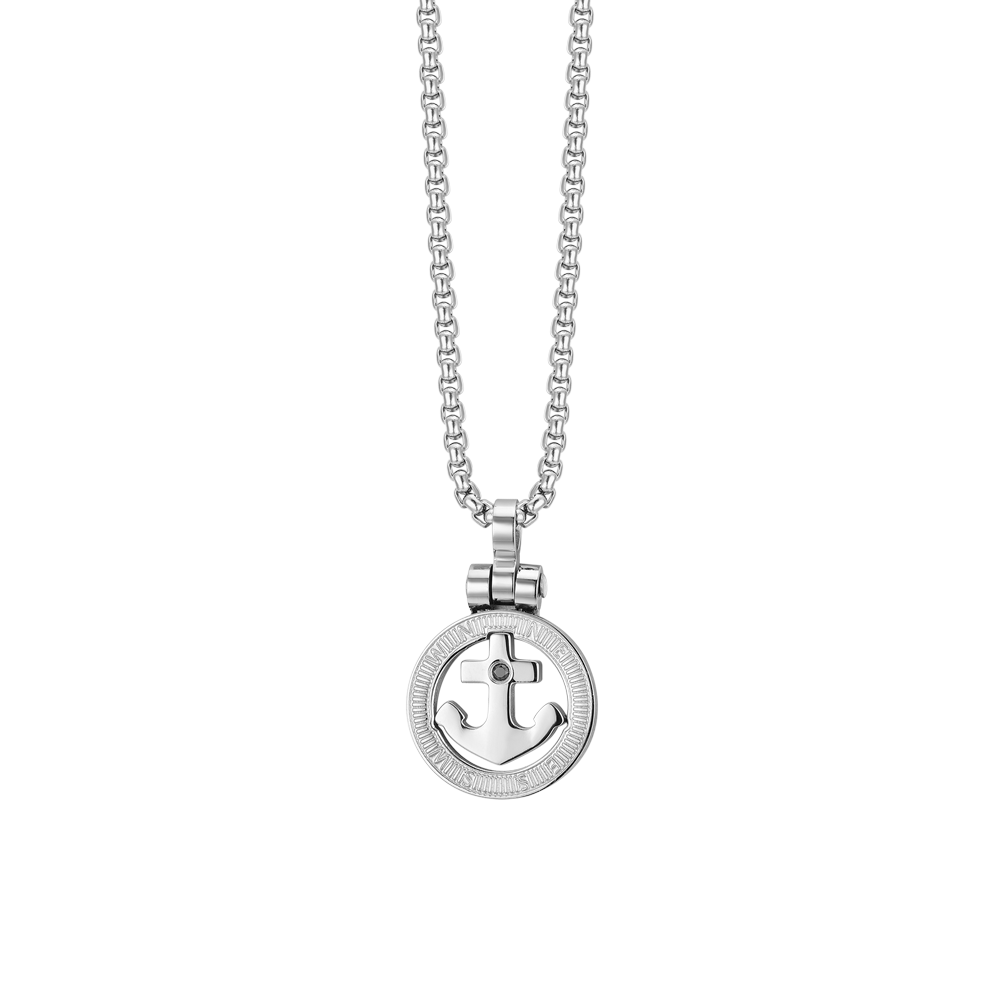 COLLAR DE HOMBRE CON ANCLA DE ACERO Y CRISTAL NEGRO