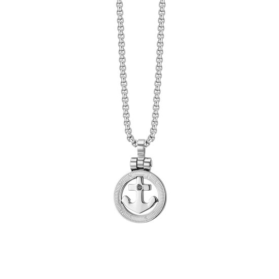 COLLAR DE HOMBRE CON ANCLA DE ACERO Y CRISTAL NEGRO
