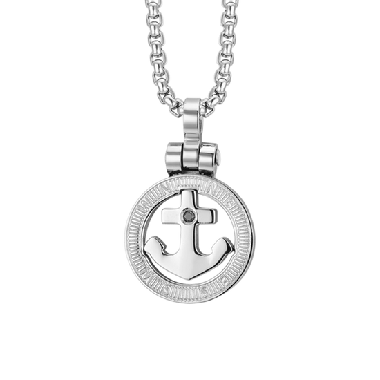 COLLAR DE HOMBRE CON ANCLA DE ACERO Y CRISTAL NEGRO