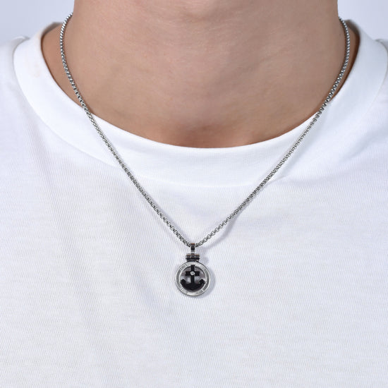 COLLAR HOMBRE ACERO ANCLA IP NEGRO