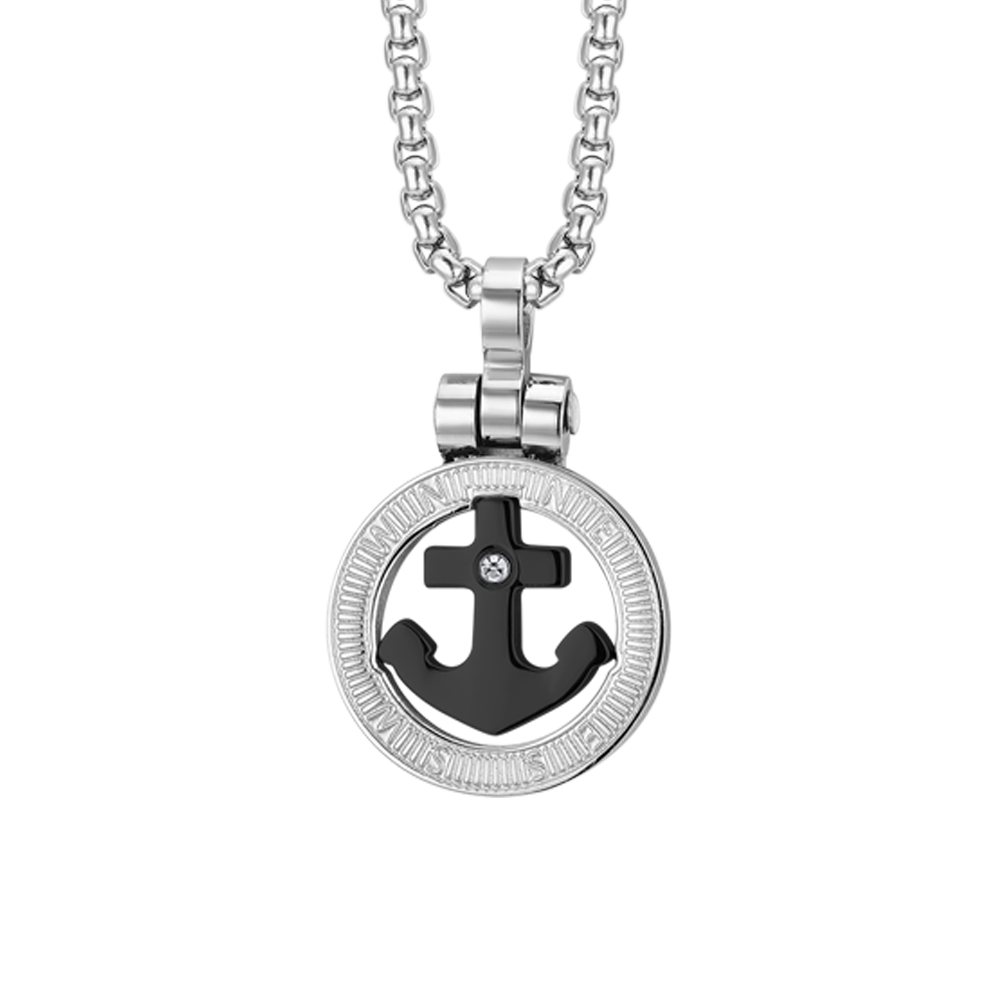 COLLAR HOMBRE ACERO ANCLA IP NEGRO