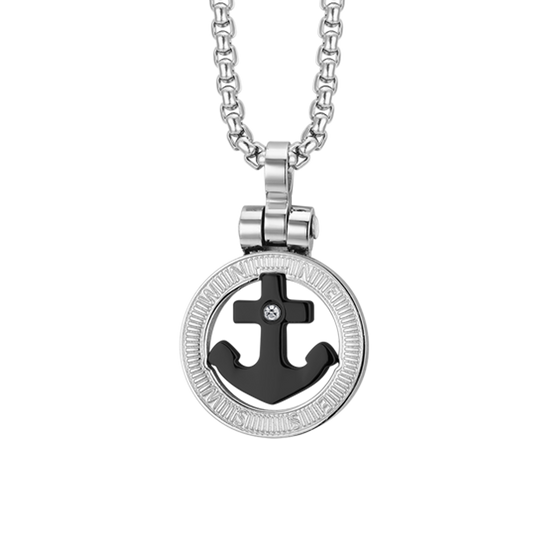 COLLAR HOMBRE ACERO ANCLA IP NEGRO