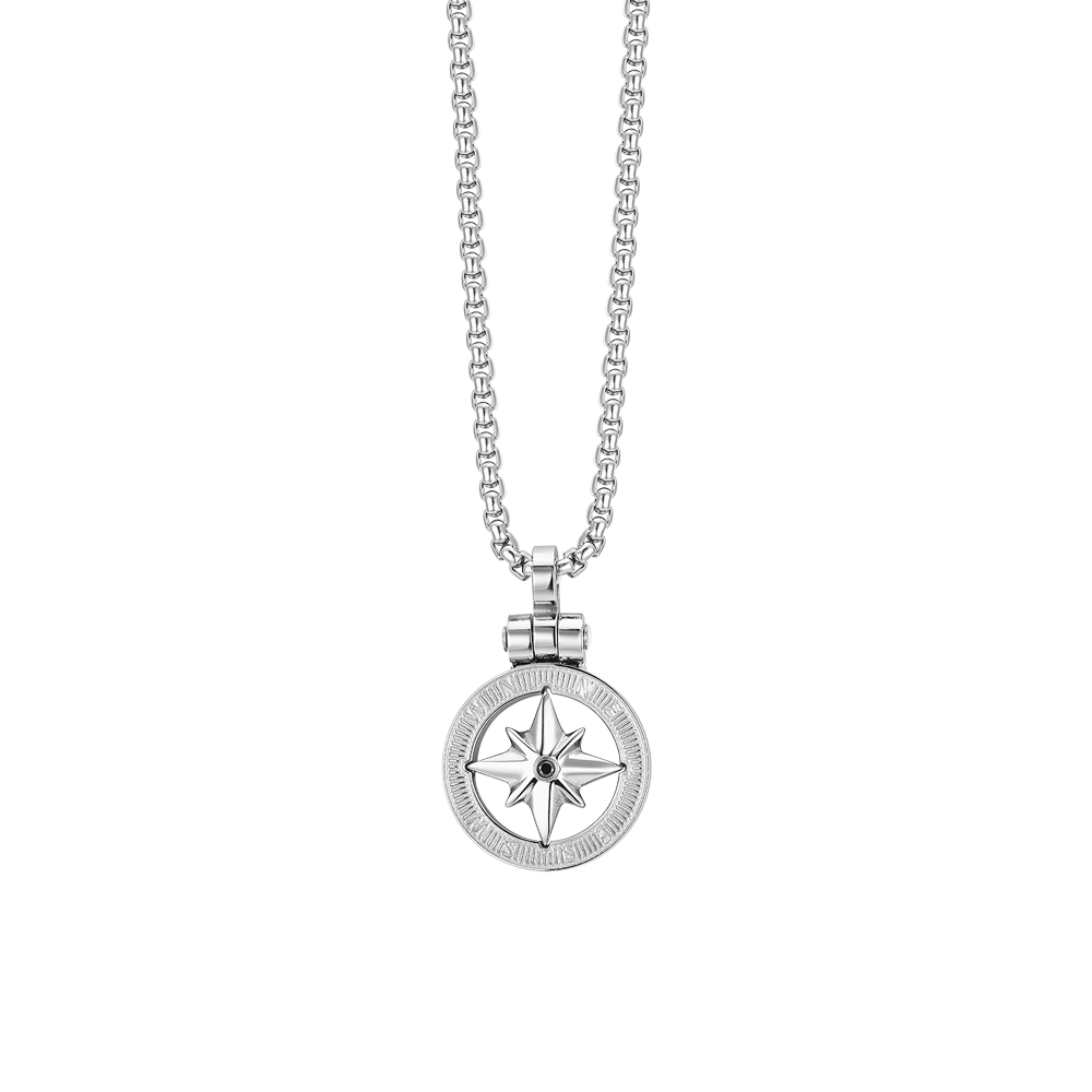COLLAR DE ACERO PARA HOMBRE CON ROSA DE LOS VIENTOS