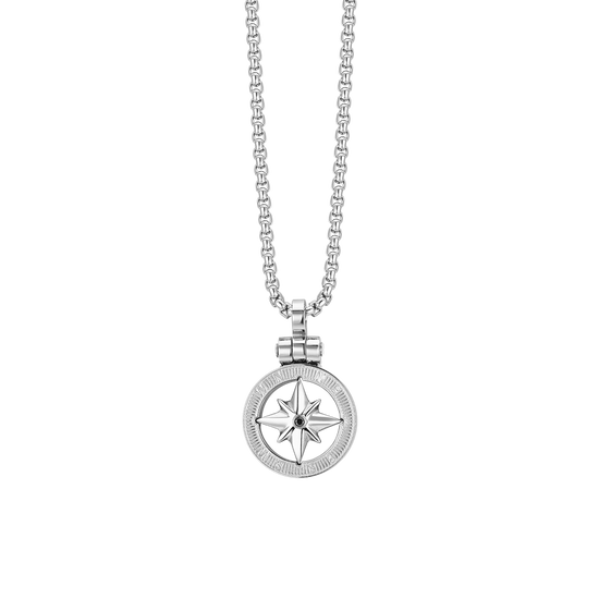 COLLAR DE ACERO PARA HOMBRE CON ROSA DE LOS VIENTOS