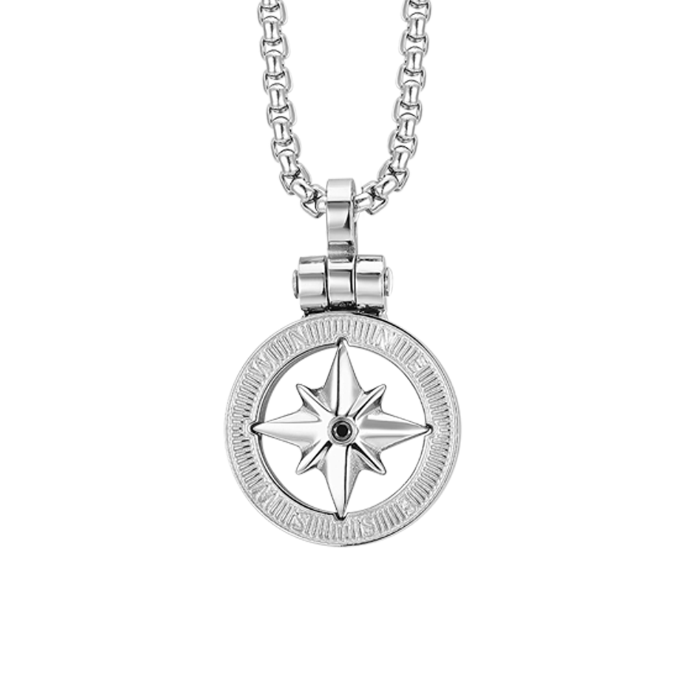 COLLAR DE ACERO PARA HOMBRE CON ROSA DE LOS VIENTOS