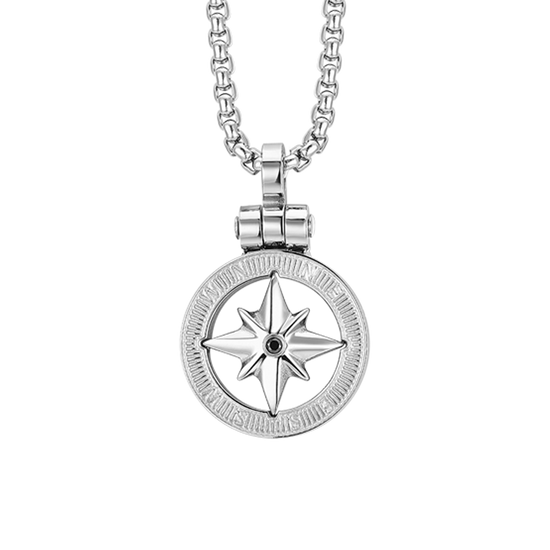 COLLAR DE ACERO PARA HOMBRE CON ROSA DE LOS VIENTOS
