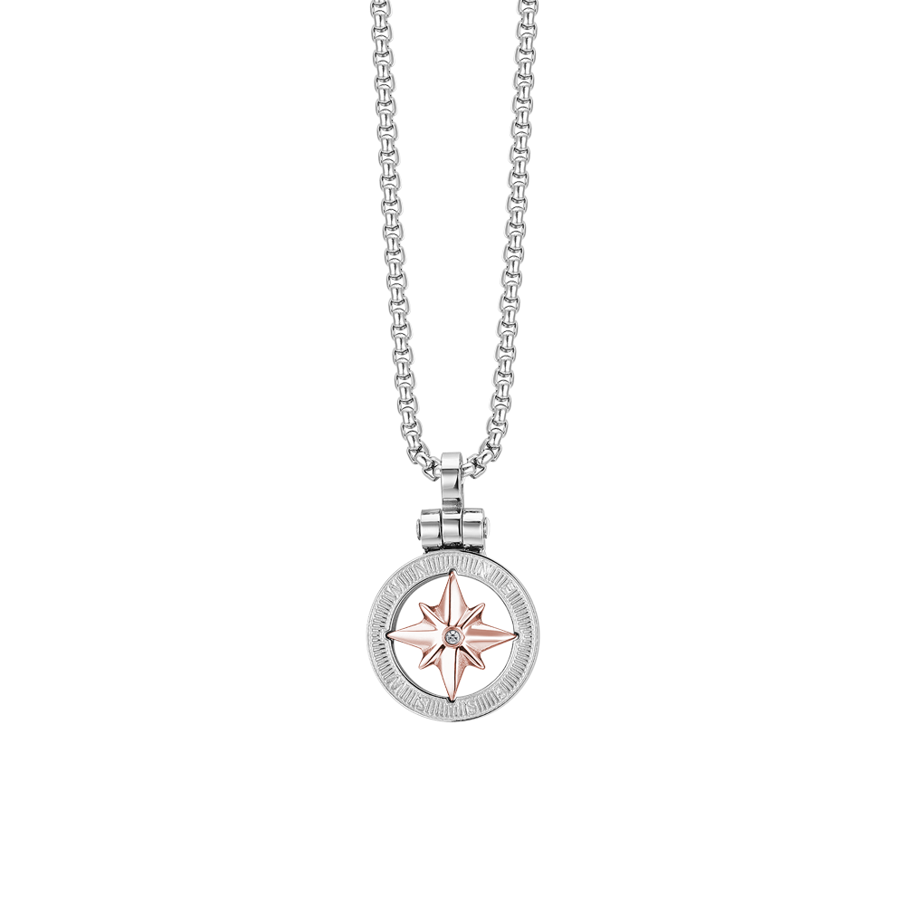COLLAR DE ACERO PARA HOMBRES CON ROSA DE LOS VIENTOS IP