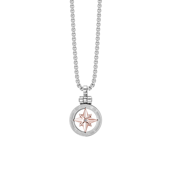 COLLAR DE ACERO PARA HOMBRES CON ROSA DE LOS VIENTOS IP
