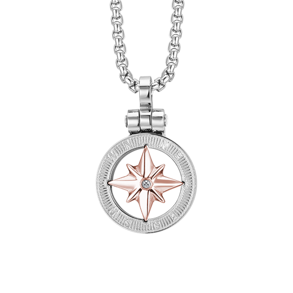 COLLAR DE ACERO PARA HOMBRES CON ROSA DE LOS VIENTOS IP