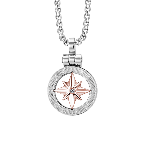 COLLAR DE ACERO PARA HOMBRES CON ROSA DE LOS VIENTOS IP