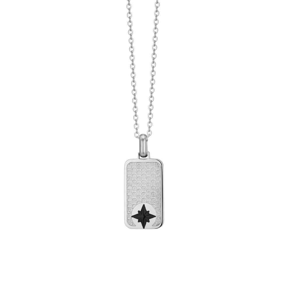 COLLAR DE ACERO PARA HOMBRE CON PLACA DE ROSA DE LOS VIENTOS