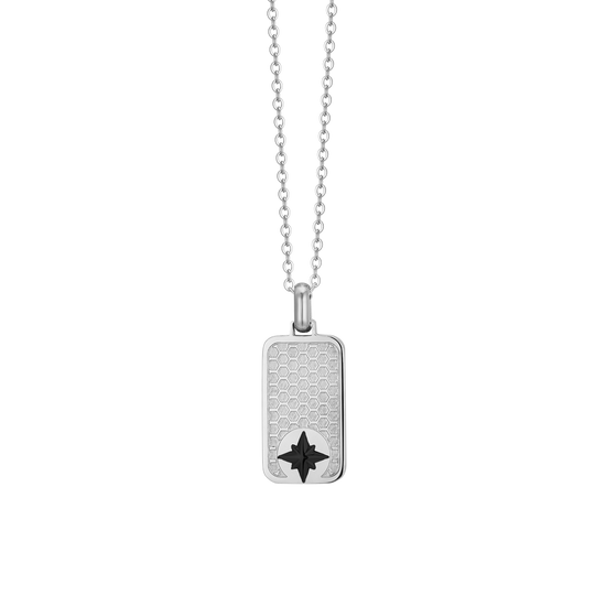 COLLAR DE ACERO PARA HOMBRE CON PLACA DE ROSA DE LOS VIENTOS