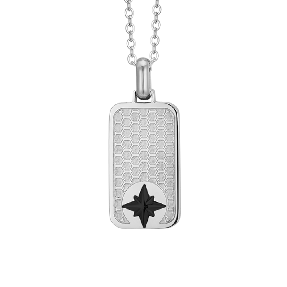 COLLAR DE ACERO PARA HOMBRE CON PLACA DE ROSA DE LOS VIENTOS