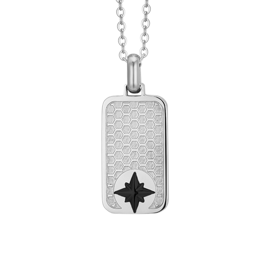 COLLAR DE ACERO PARA HOMBRE CON PLACA DE ROSA DE LOS VIENTOS