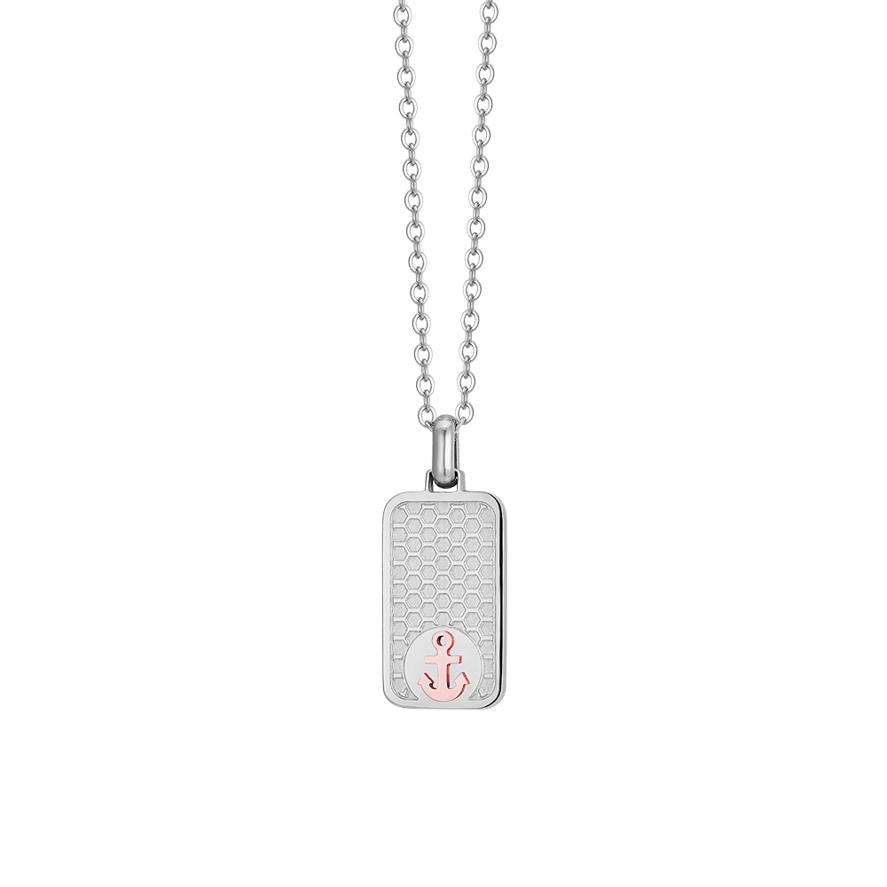 COLLAR DE ACERO PARA HOMBRES CON ANCLA ROSA IP