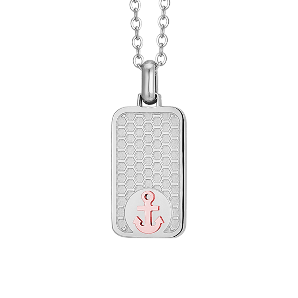 COLLAR DE ACERO PARA HOMBRES CON ANCLA ROSA IP