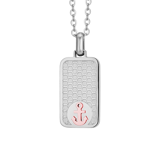 COLLAR DE ACERO PARA HOMBRES CON ANCLA ROSA IP