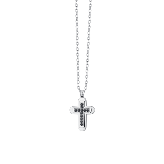 COLLAR DE HOMBRE CON CRUZ DE ACERO Y CIRCONITA NEGRA