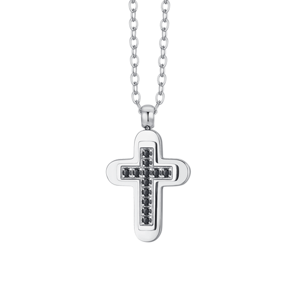 COLLAR DE HOMBRE CON CRUZ DE ACERO Y CIRCONITA NEGRA
