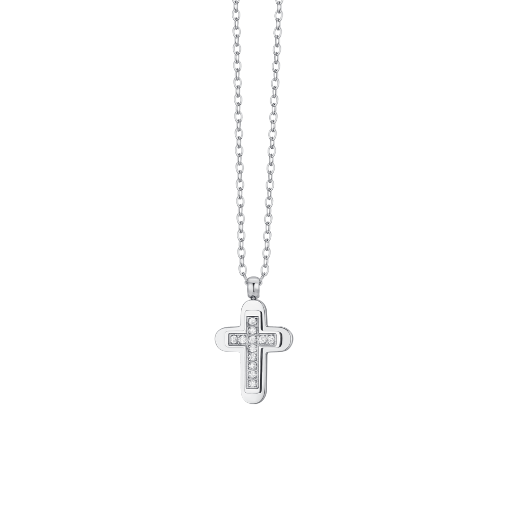 COLLAR DE HOMBRE CON CRUZ DE ACERO Y CIRCONITA BLANCA