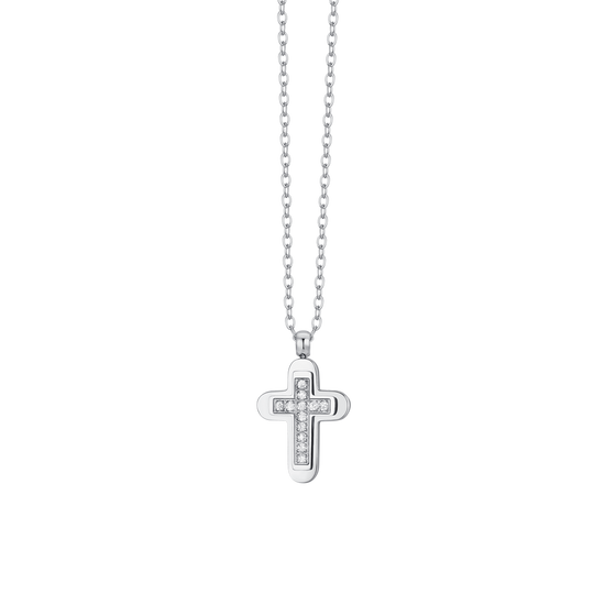 COLLAR DE HOMBRE CON CRUZ DE ACERO Y CIRCONITA BLANCA
