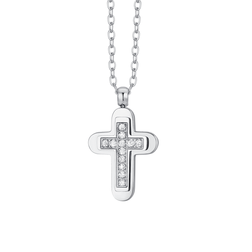 COLLAR DE HOMBRE CON CRUZ DE ACERO Y CIRCONITA BLANCA