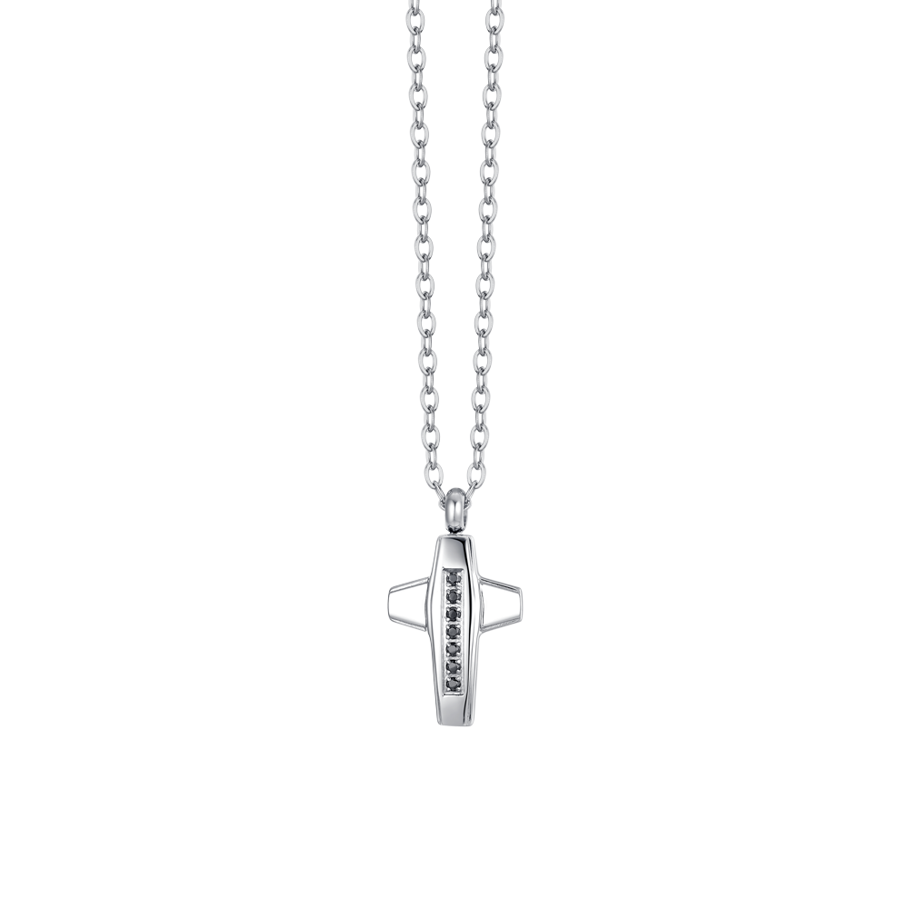 COLLAR DE HOMBRE CON CRUZ DE ACERO Y CIRCONITA NEGRA