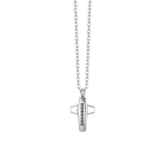 COLLAR DE HOMBRE CON CRUZ DE ACERO Y CIRCONITA NEGRA