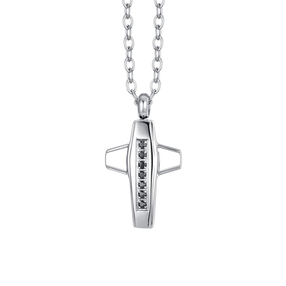 COLLAR DE HOMBRE CON CRUZ DE ACERO Y CIRCONITA NEGRA