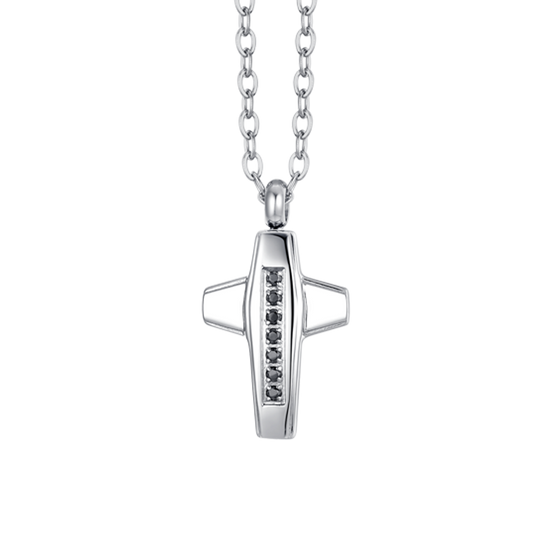 COLLAR DE HOMBRE CON CRUZ DE ACERO Y CIRCONITA NEGRA