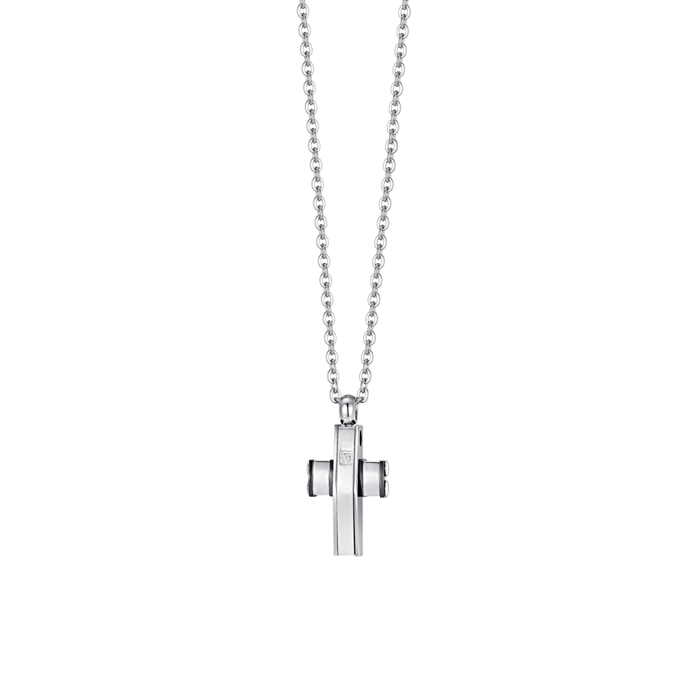 COLLAR HOMBRE ACERO CRUZ Y ACERO IP NEGRO