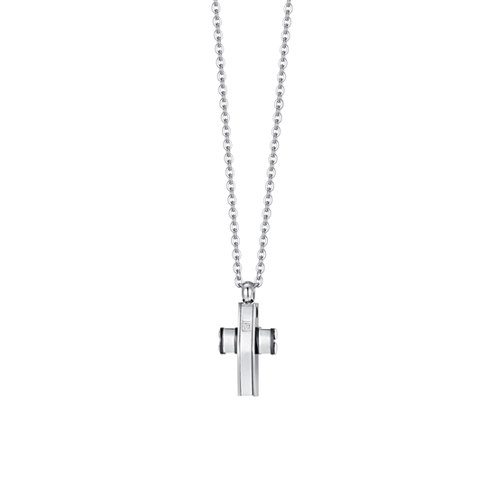 COLLAR HOMBRE ACERO CRUZ Y ACERO IP NEGRO