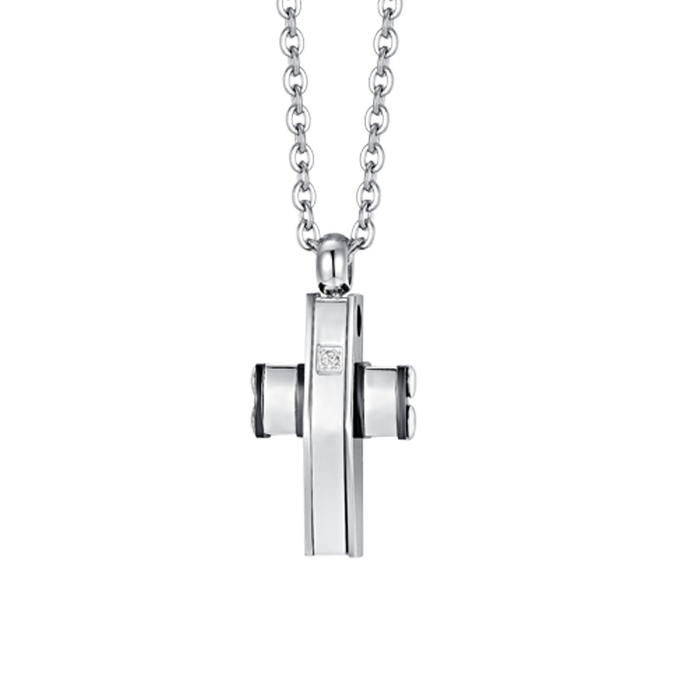 COLLAR HOMBRE ACERO CRUZ Y ACERO IP NEGRO