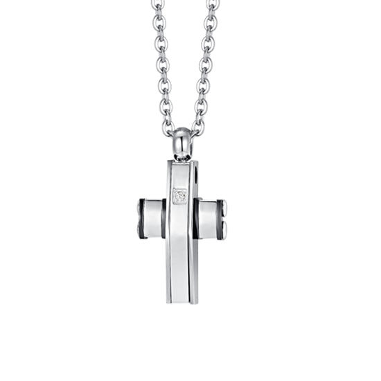COLLAR HOMBRE ACERO CRUZ Y ACERO IP NEGRO