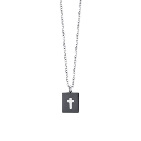COLLANA UOMO IN ACCIAIO PIASTRA CON CROCE