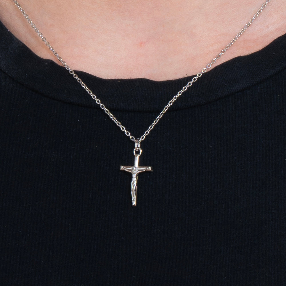 COLLAR DE ACERO PARA HOMBRE CON CRUCIFIJO