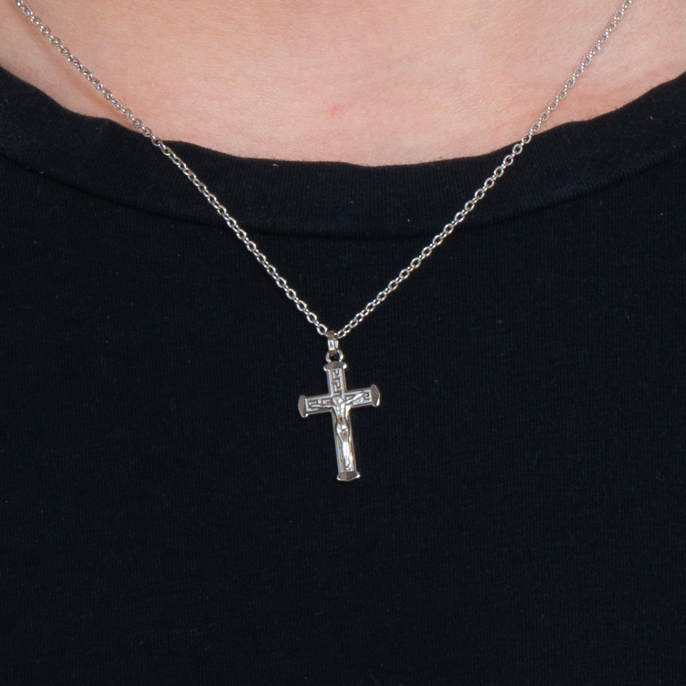 COLLAR DE ACERO PARA HOMBRE CON CRUCIFIJO