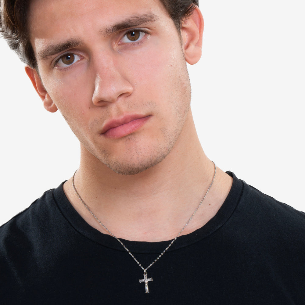 COLLAR DE ACERO PARA HOMBRE CON CRUCIFIJO
