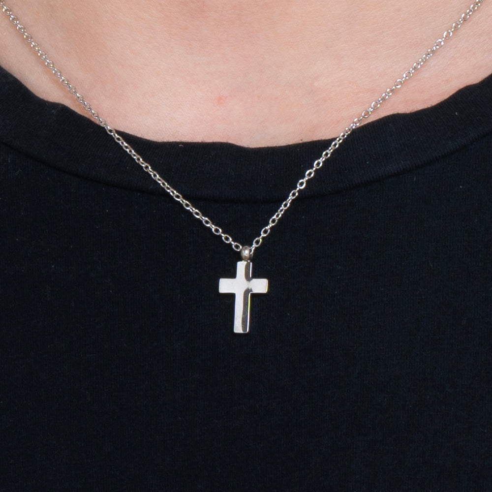 COLLAR DE ACERO PARA HOMBRES CON CRUZ