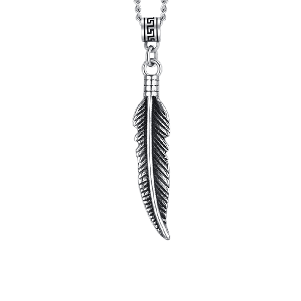 COLLANA UOMO IN ACCIAIO CON PIUMA