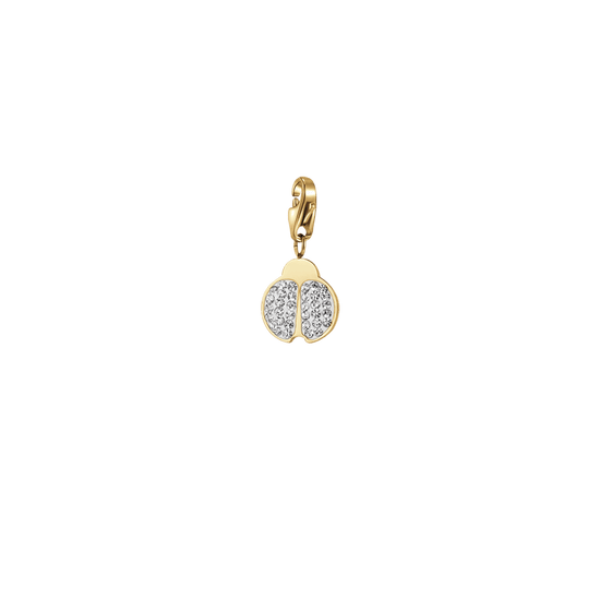 CHARM COCCINELLA IN ACCIAIO IP GOLD CON CRISTALLI BIANCHI CON MOSCHETTONE
