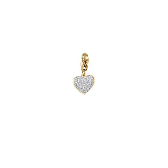 CHARM CUORE IN ACCIAIO IP GOLD CON CRISTALLI BIANCHI CON MOSCHETTONE