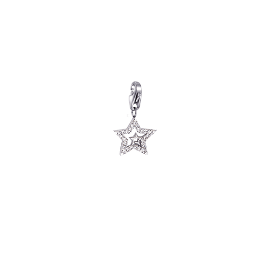 CHARM DE ESTRELLA DE ACERO CON CRISTALES BLANCOS CON MOSQUETÓN 